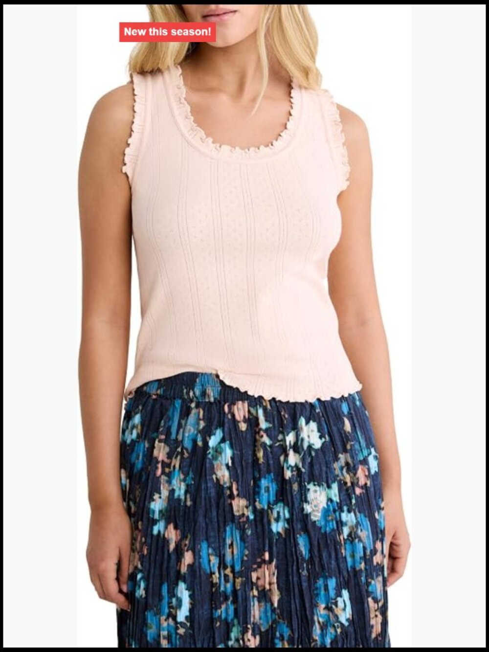 NIC+ZOE Pointelle Rib Ella Tank - 100% Cotton, Scoopneck, Lettuce Trim